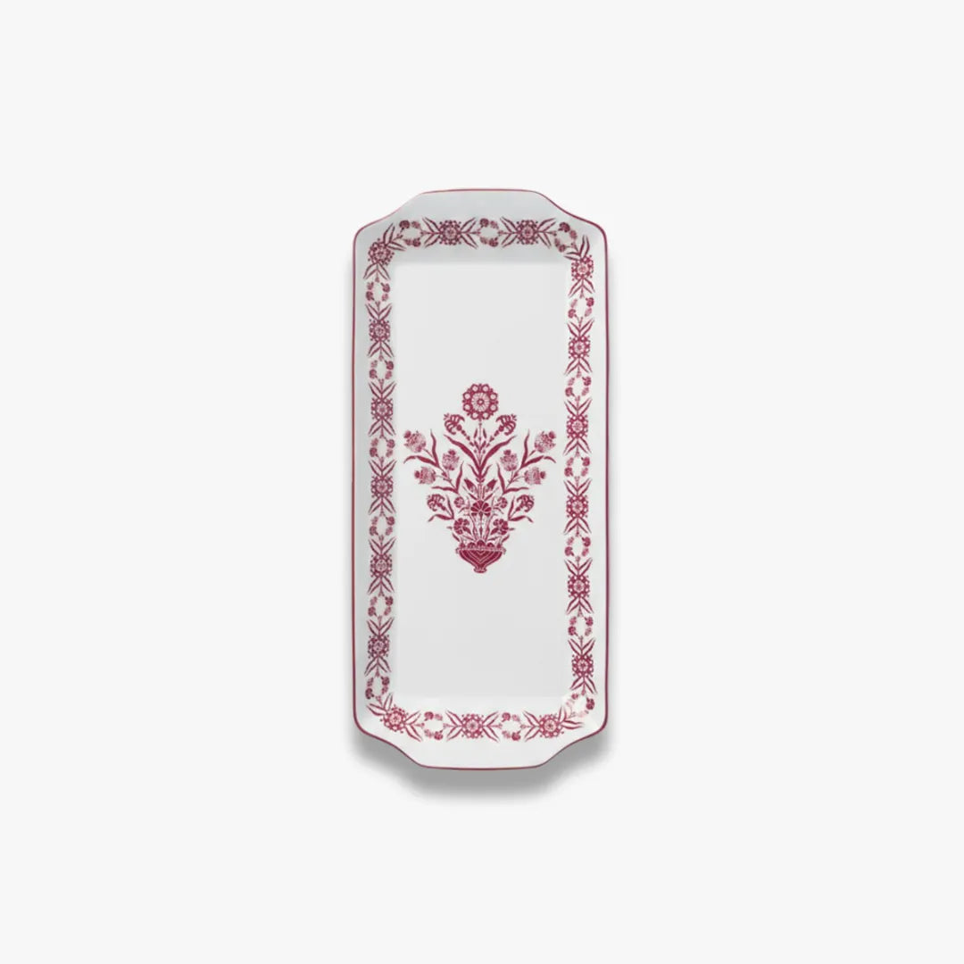 EM-002 Scarlet Whisper Rectangular Serving Tray 36 cm – Burgundy Rim
