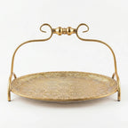 58-4 Luhpar Round Gold Metal Tray with Raised Handle (Small / Medium)